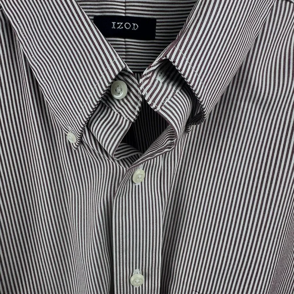 IZOD Striped Button Down Collared Long Sleeve Shirt Size XXL 80s‎ 2-Ply Pinpoint